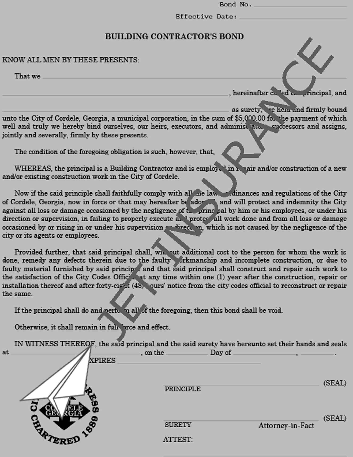 Georgia Cordele City Building Contractor's Bond Form